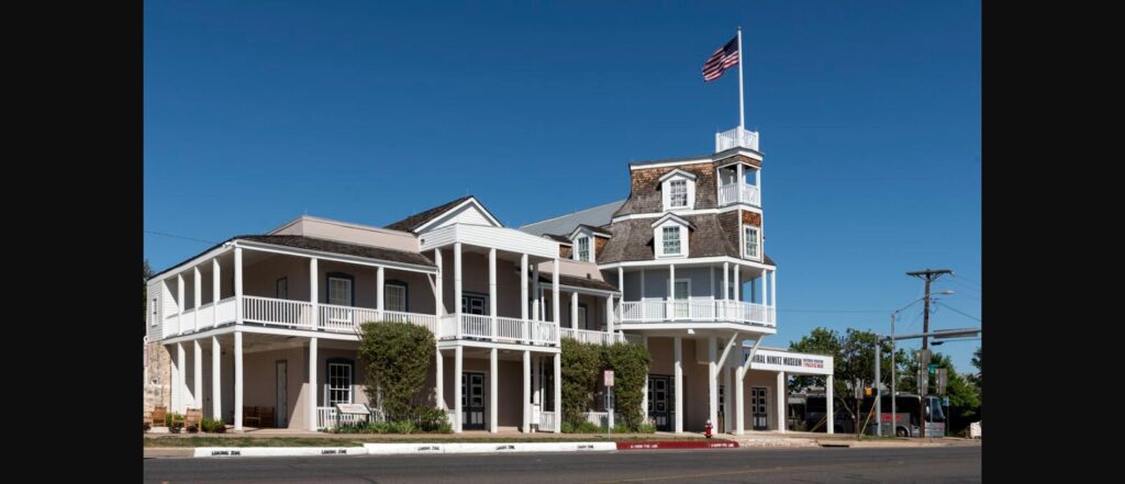 Exterior of the National Museum of the Pacific War, housed in the historic Nimitz Hotel building in Fredericksburg, Texas